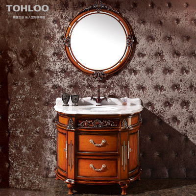 卫浴 欧式落地式实木浴室柜组合带镜架 冰岛玉
