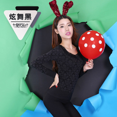 莫代尔保暖内衣女薄款蕾丝V领修身美体打底衫