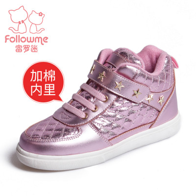 富罗迷女童运动鞋儿童鞋高帮女大童休闲鞋真皮