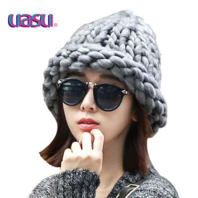 UASU韩版秋冬季女士毛线帽粗毛线手工编织保