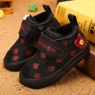 海绵宝宝儿童棉鞋男童鞋冬季保暖加绒短靴子1