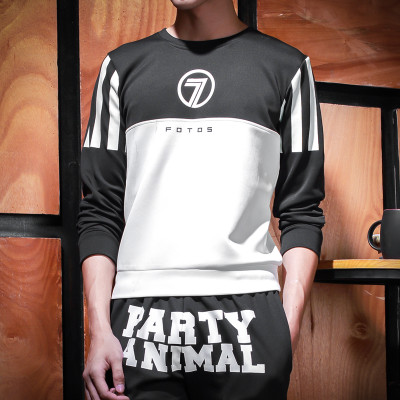 海伦佐丹尼 男士长袖T恤太空棉撞色印花日系男