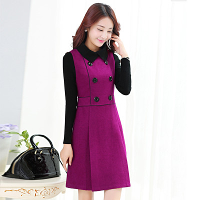 雅丫2015秋冬装新款修身长袖气质时尚冬裙毛