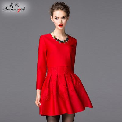 说 2015秋冬欧美高端大牌连衣裙冬款长袖中长