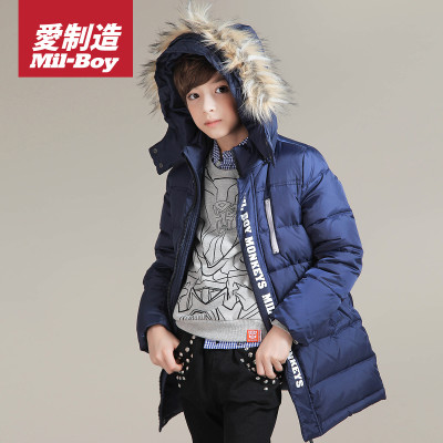 爱制造潮牌童装男童中大童羽绒服儿童长款大毛