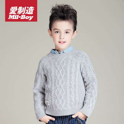 爱制造潮牌童装男童中大童编织花纹圆领休闲毛