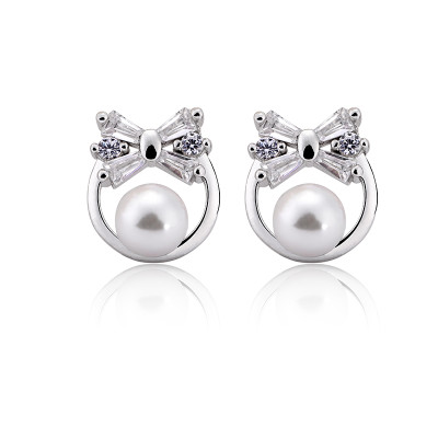 维罗纳银饰S925银镶钻镶嵌珍珠耳钉日韩个性